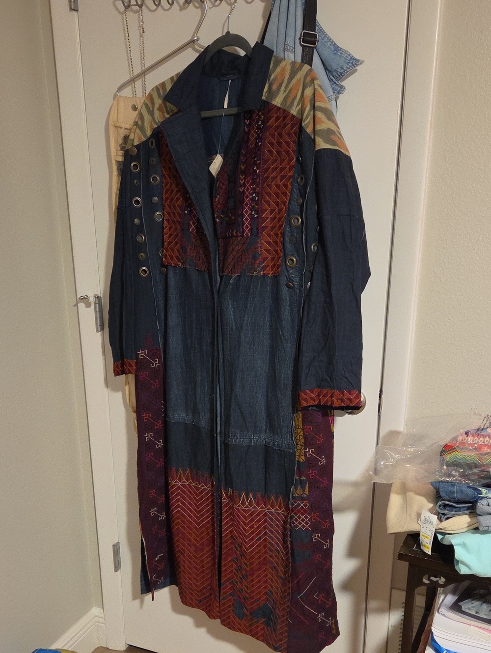 Free People Bohemian Patchwork Long Denim Duster Coat - Multicolor